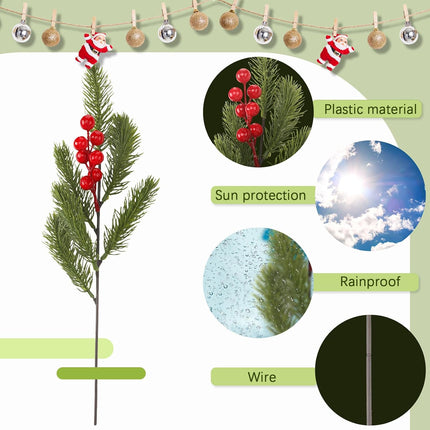 Ceenna 34 Pcs 16 Inch Christmas Red Berry Picks Artificial Pine Needle Branches Christmas Evergreen Wreath Greenery Stems Holly Berry Branches Xmas Winter Berries Spray for Floral Arrangement Crafts