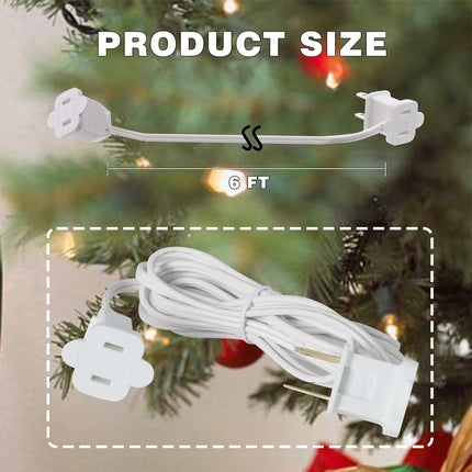 White Extension Cord 6 FT - 2 Prong Outdoor Extension Cord for Christmas Decorations Lights(Non-Polarized, Small Plug)