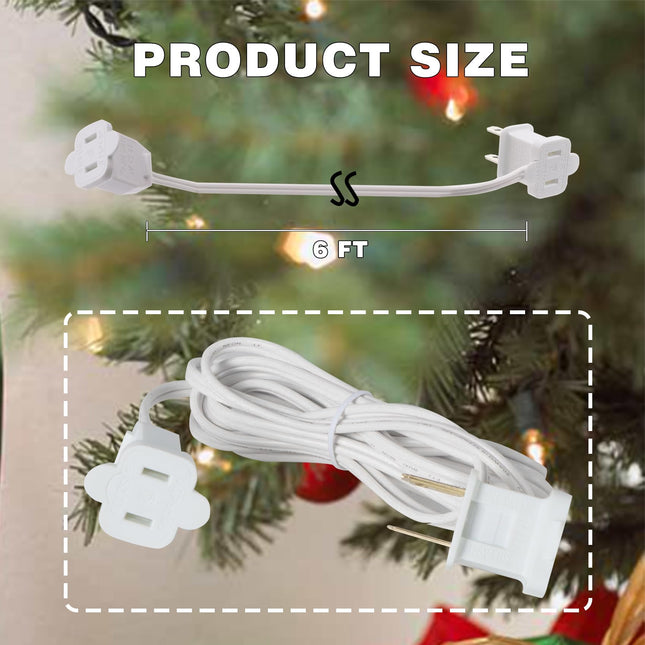 White Extension Cord 6 FT - 2 Prong Outdoor Extension Cord for Christmas Decorations Lights(Non-Polarized, Small Plug)