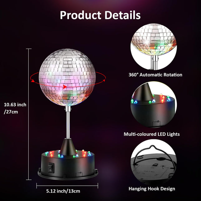 Disco Ball Light, 5 Inch Mirror Disco Ball Light Diffuser, 360° Rotating Small Disco Ball Lights Christmas Lights for Parties Indoor.Birthday, Halloween Christmas Party Decorations