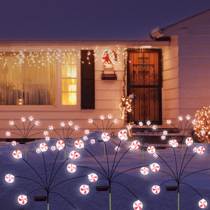 Christmas Decorations Outdoor Candy Lights, 4 Packs 32LEDs Solar Pathway Lights Swaying by Wind, 2 Modes Waterproof Solar Stake Lights for Christmas Garden Yard Porch Patio Pathway