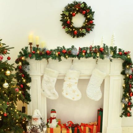 YoleShy 9 Foot Christmas Garland, Outdoor Christmas Garland with Pine Cones, Red Berries Red Ball for Fireplace, Mantle Stair Railing