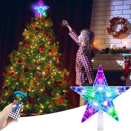 Christmas Star Tree Topper Lights 9.5inch 10LED Multicolour with Versatile Remote Controller 3AA Battery Powered for Lighted Treetop Xmas Tree Decoration（Indoor and Outdoor ）