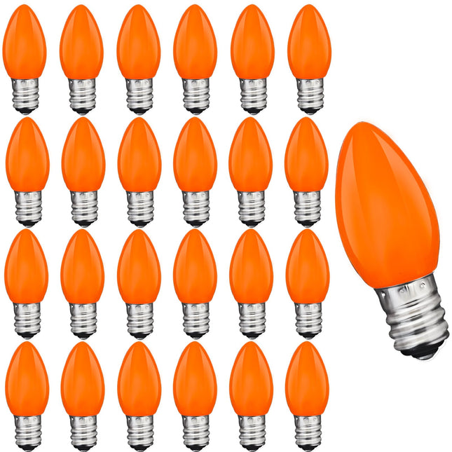 C7 25 Pack Orange LED Light Bulbs, Ceramic C7 Light Bulbs for Christmas Halloween Lighting, Outdoor C7 String Lights, C7/E12 Candelabra Base, 0.6 Watt