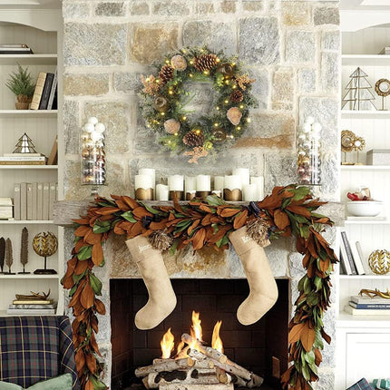 Christmas Wreath 20" Christmas Front Door Wreath Ornament with LED Lights Pinecone Berries Artificial Pine Garland for Party Table Fireplaces Porch Walls Years Halloween Home Decor