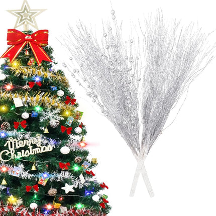 Artificial Glitter Berry Stem Christmas Ornaments, 16 Pack Christmas Decorative Glittery Twigs, Branches, Picks for Tree Vase DIY Wreath Crafts Home Wedding Party Decor