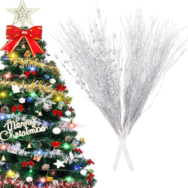 Artificial Glitter Berry Stem Christmas Ornaments, 16 Pack Christmas Decorative Glittery Twigs, Branches, Picks for Tree Vase DIY Wreath Crafts Home Wedding Party Decor