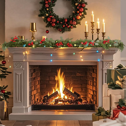 6ft Artificial Christmas Cedar Garland with Eucalyptus Leaves, Red Berries Winter Greenery Garland Decor for Home, Fireplace, Wall, Porch, Table, Mantle, Indoor Outdoor Decoration