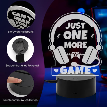 Gamer s for Teenage Boy Boyfriend Birthday , Cool Christmas for Men Dad Son Gamer Lover , LED Light Up Gaming Lamp Acrylic Gaming Night Light 7 Colors - Just One More Game