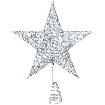 Resinta Metal Glittered Christmas Tree Topper Hallow Wire Star Topper for Christmas Tree Ornament (Silver)