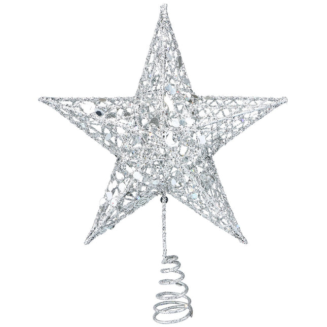 Resinta Metal Glittered Christmas Tree Topper Hallow Wire Star Topper for Christmas Tree Ornament (Silver)