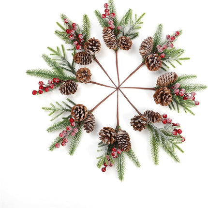 U'Artlines 20Pcs Christmas Red Berry Picks 10 inch Artificial Holly Branches with Red Berry and Pine Cones, Winter Holiday Floral Picks for Xmas Tree DIY Crafts Holiday Party Decoration
