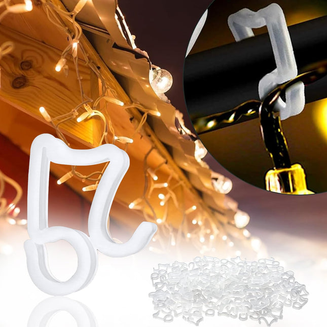 100pcs White Plastic Light Hanger Hooks, Christmas Light Gutter Clips, Weatherproof Gutter Clips for Hanging Outdoor Lights Xmas Decoration String Lights