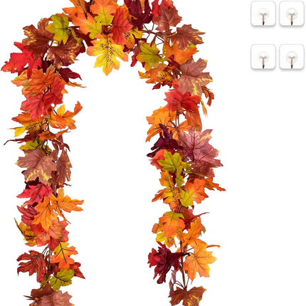 DearHouse 2 Pack Fall Maple Garland, 5.9Ft/Piece Hanging Vine Garland with 2Pcs 7.5 ft 20 Led String Light, Artificial Autumn Maple Leaf Garland Thanksgiving Decor for Home Wedding Fireplace Party
