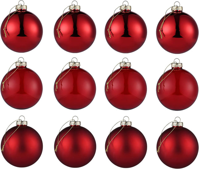 Red Ball Ornaments for Christmas Tree, Matte, Shiny, Clear Glass Ball Ornaments for Christmas Tree, 12Pcs Vintage Xmas Balls for Home Decoration, Thanksgiving, Party, DIY