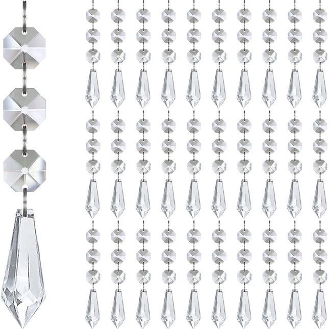 Jishi 30pk Crystal Ornaments for Christmas Tree Decorations, Acrylic Hanging Crystals for Centerpieces Home Decor, Clear Plastic Icicle Prism Drop Pendant w/Crystal Beads for Chandelier Party Supplies