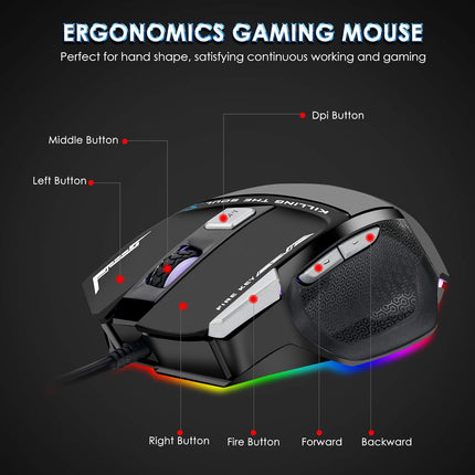 Beastron RGB Backlit Gaming Keyboard with Mouse Combo and Mouse pad, Multimedia Keyboard Knob,Mechanical Feel USB Wired Keyboard for Windows PC