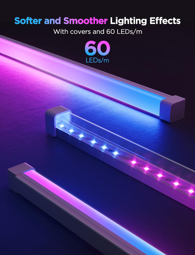 Govee RGBIC LED Strip Lights 16.4ft with Covers, Smart LED Lights for Bedroom Work with Alexa and Google Assistant, LED Diffuser Channel with LED Christmas Lights, Skirting Lines, Studio, Cabinet