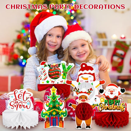 13PCS Christmas Party Decorations, Christmas Honeycomb Centerpieces for Tables, Xmas 3D Table Decorations with Santa Claus Snowman for Merry Christmas Party Supplies Indoor Home Holiday Sign