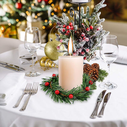 Lystaii 10pcs Christmas Candle Rings Red Artificial Berry Candle Rings with Grass Mini Christmas Wreath for Pillar Candle Christmas Holiday Table Decorations Rustic Wedding Table Centerpiece (Large)