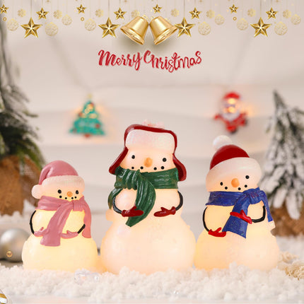 Christmas Snowman Flameless Candles Battery Operated with Remote,Real Wax Carved Candles,Glowing LED Snowman Lights for Christmas Table Decor/Party/—Set of 3