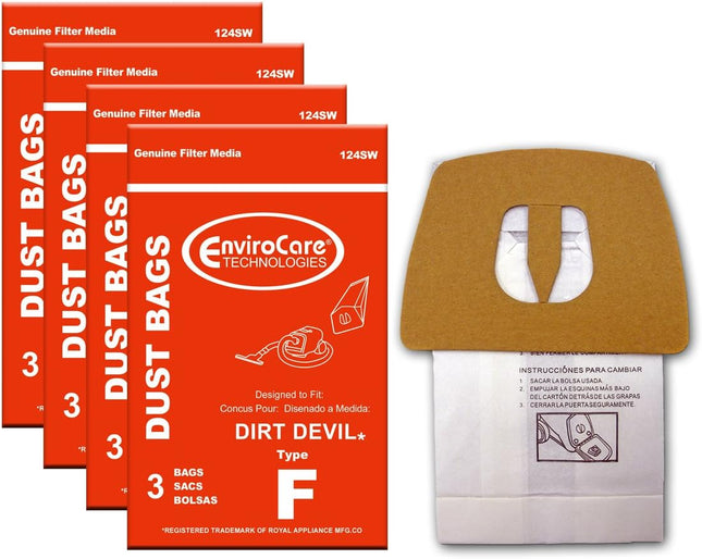 Envirocare Vacuum Cleaner Dust Bags Made To Fit Royal Dirt Devil Canisters Type F 12 Bags