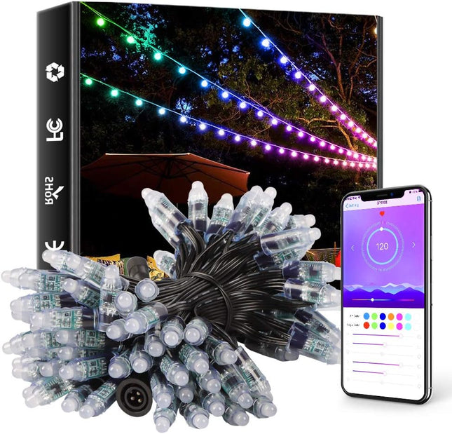 ELlight Outdoor String Lights 39ft 100LED, Dream Color Christmas Lights with APP, Waterproof Color Changing LED String Lights for Wedding Party