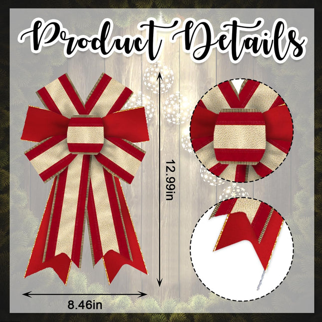Hying 2 Pieces Christmas Bows for Wreath, Christmas Wreath Bow Glitter Red Golden Bows Winter Xmas Craft Bows Ornaments for Front Door Year Christmas Party Decoration Supplies