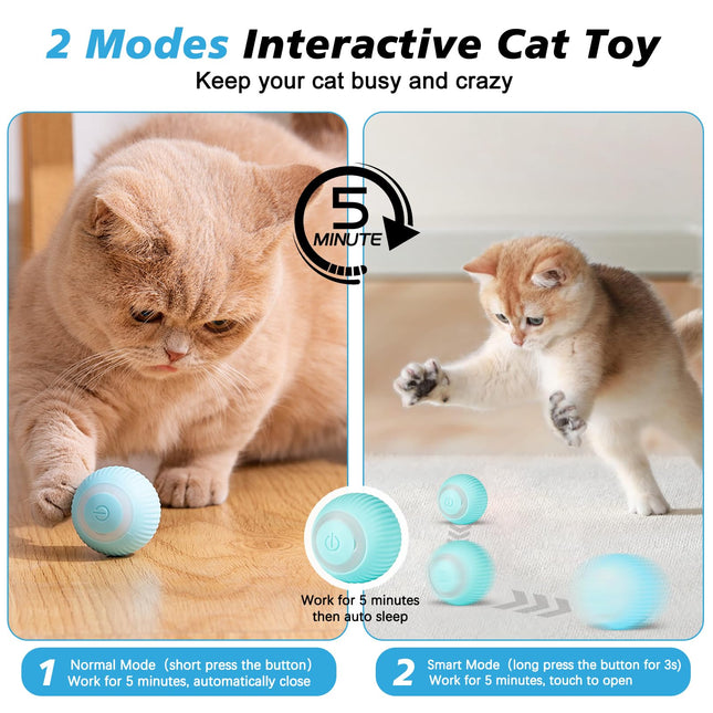 FARLEY Smart Interactive Cat Toy Automatic Rolling Ball for Indoor Cats Self Play Electric Moving Ball with LED Light 2 Play Modes USB Rechargeable (Blue)