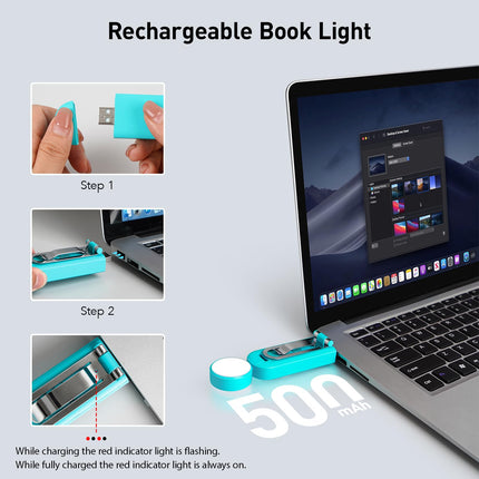 VAVOFO USB Rechargeable Book Light, Blue Light Blocking, Amber Light Clip On Bookmark Shaped Reading Light, Eye Care 6 LEDs Book Light for Bookworms Reading in Bed with 9 Lighting Modes (Blue)