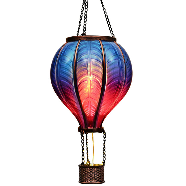 TERESA'S COLLECTIONS Hot Air Balloon Solar Lantern for Garden Decor Halloween Christmas Party,Flickering Flame Hanging Solar Light for Outdoor ,Blue & Purple Plastic Lamp for Yard Tree, for Mom