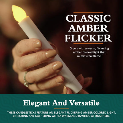 Concordia Supply SafeFlame LED Candlesticks - 6" (25-Pack) Handheld Battery Operated Candles w/Flickering Effect - Perfect for Church Services, Candlelight Vigils, and Special Events - (Amber)