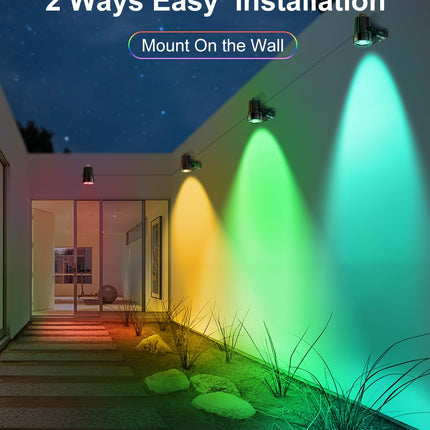 Color Changing Solar Powered Spot Lights Outdoor Waterproof Lanscape Spotlight Uplighting for Outside House, Yard, Tree, Garden, Patio, Flag, Lawn, Plant, 5 Modes RGB Accent Ambient Lighting (2-in-1)