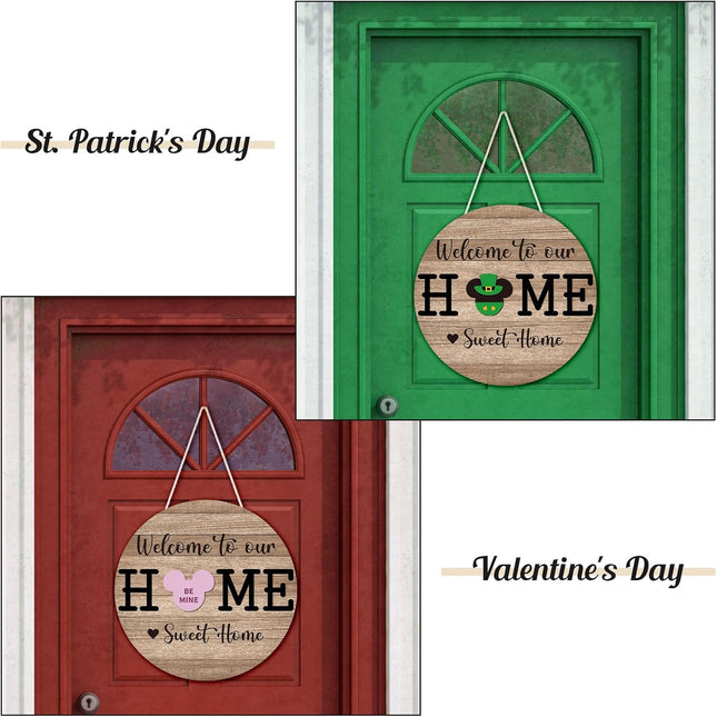 13 Pcs Christmas Mouse Welcome Door Sign,Seasonal Interchangeable Wreaths Rustic Wood Hanging Signs Welcome to Our Home Door Sign Hangers Decor for Housewarming s Outdoor Porch