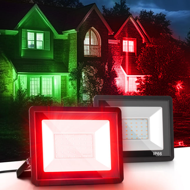 LOHAS Red LED Flood Light Outdoor, 𝑫𝒖𝒔𝒌 𝒕𝒐 𝑫𝒂𝒘𝒏 50W Plug in Flood Light, IP66 Waterproof Christmas Decorations, 2300lm Christmas Lights for Yard, Garage, Party, UL Listed, 2 Pack