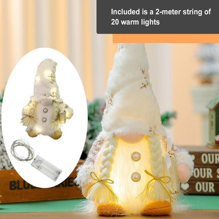 Gnome Christmas Tree Topper, 12 Inch Swedish Tomte Gnome Christmas Ornaments Santa Gnomes Plush Scandinavian Christmas Decorations Holiday Home Décor White Gnome Christmas Tree Topper with Lights