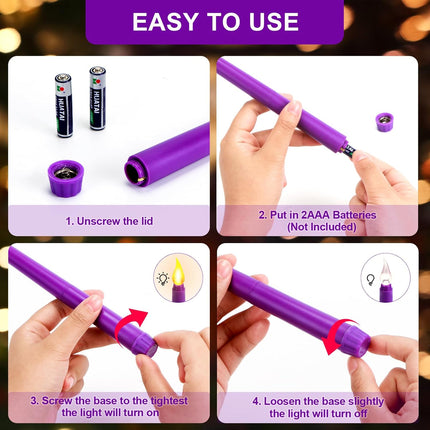 4 Pieces Christmas Flameless Advent Candle Set with Gold Metal Advent Wreath Ring Candle Holder Purple Pink Taper Flameless Candles for Christmas Advent Home Table Decorations
