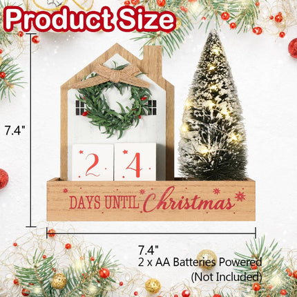Christmas Tree Countdown Block LED Lighted 99 Days Until Christmas Wreath Calendar Tabletop Number Date Rustic Wooden Home Decor Holiday Xmas Ornament Desk Decoration