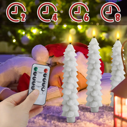 Funtery 6 Pcs Christmas Flameless Taper Candles with Remote Timer 9.7 Inch Real Wax Battery Operated Christmas Tree Candle Lights Candlesticks with 3D Flame for Home Windows Fireplace Decor (White)