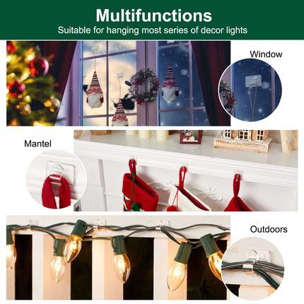 Brightown Clear Light Clips - Strongly Sticky with 50-Clips, 60-Stickers Christmas Light Clips, UV-Resistant Material, Decorate Damage- Cable Clips for Indoor Outdoor String Lights