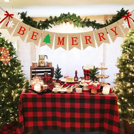 Be Merry Burlap Banner Christmas Decorations Rustic Christmas Tree Snowflake Sign Burlap Garland Christmas Decor for Mantle Fireplace Xmas Holiday Party Supplies Outdoor Indoor Hanging Decor
