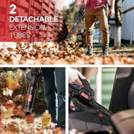 Ecomax 18V Cordless Leaf Blower, Powerful Blower Battery Powered for Lawn Care & Snow Blowing & Yard Cleaning, 2Ah Battery and Charger Included, ELG04, Black & Red