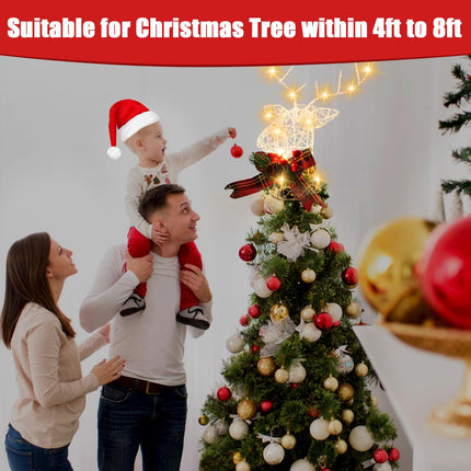 Christmas Tree Topper - 12.6 inch LED Lighted Reindeer Tree Topper with Remote Control, Battery Operated Light Up Xmas Tree Toppers for Christmas Holiday Indoor Home Party Decorations (Silver)