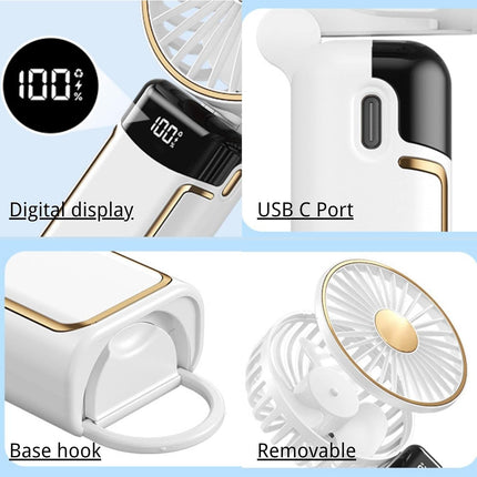 Portable Fan Handheld Fan, 6000Mah 180° Foldable MultiFunction Fan, 5 Speeds, Digital Display, Ultra Quite, Up To 16H Long Use