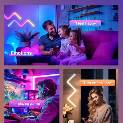 Lepro WL1 AI Smart RGB Wall Lights for Christmas Decorations, LLM AI Generated Lighting with LightBeats Music Sync, Voice Control Via App, Wi-Fi & Bluetooth LED Light Bars, 6 Pcs with 2 Corners