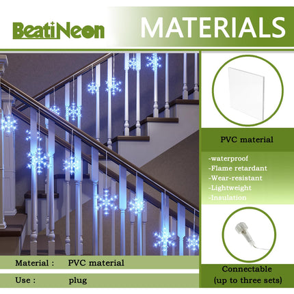 Christmas Snowflake String Lights 9FT 150 LEDs Icicle Lights with 10 Drops for Indoor Outdoor Decoration Waterproof Connectable Christmas Light for House, Garden, Patio, Yard, Wedding, Xmas