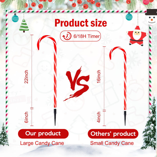 Solar Candy Cane Lights Outdoor Pathway, 28" Large Candy Cane Christmas Pathway Lights Outdoor with Solar Panel and Power Plug, Outdoor Christmas Decorations Yard, 10 Packs