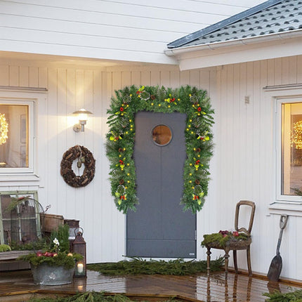 Juegoal 9ft Prelit Christmas Garland, Artificial Xmas Greenery Garland with 50 Warm White LED Lights, Battery Operated & Timer, Lighted for Indoor Outdoor Holiday Year Winter Garden Gate Home