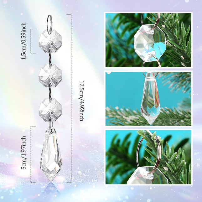 Nuogo 100 Pcs Christmas Hanging Crystals for Centerpieces Hanging Crystal Beads Chandelier Clear Crystal Garland Ornament Pendants Crystal Beads for Christmas Tree Wedding Party Home DIY Decoration