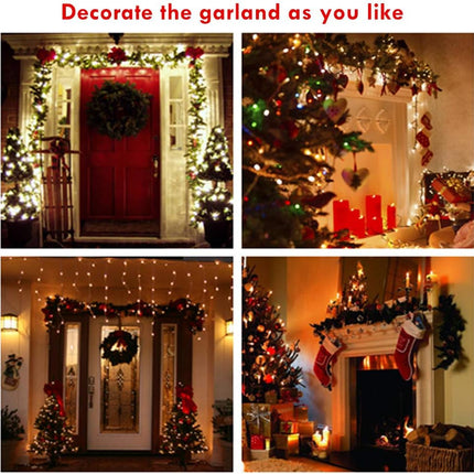 9 FT Pre-lit Christmas Garland Holiday Artificial Decor for Stairs Wall Door Indoor Outdoor Garland with Battery Operated Timer